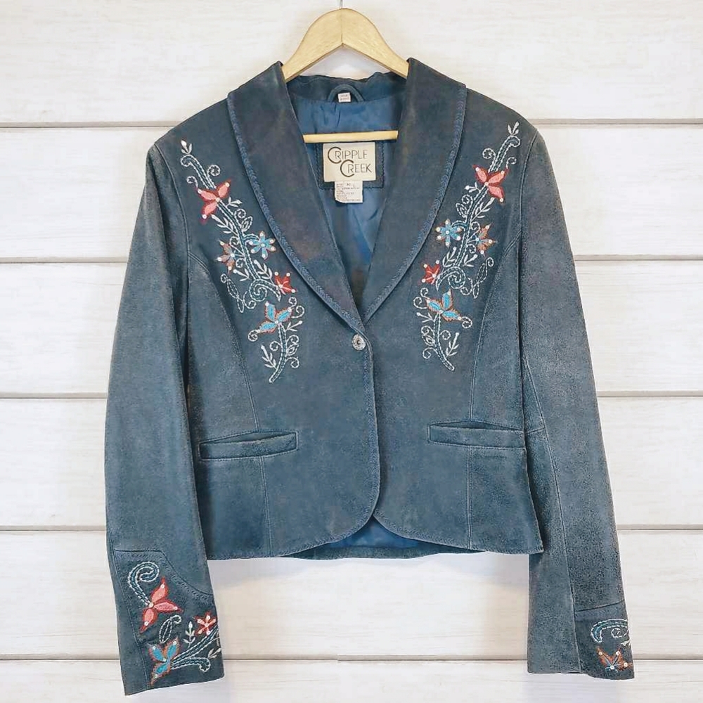 Cripple Creek Leather Blue Jacket Beautiful Med